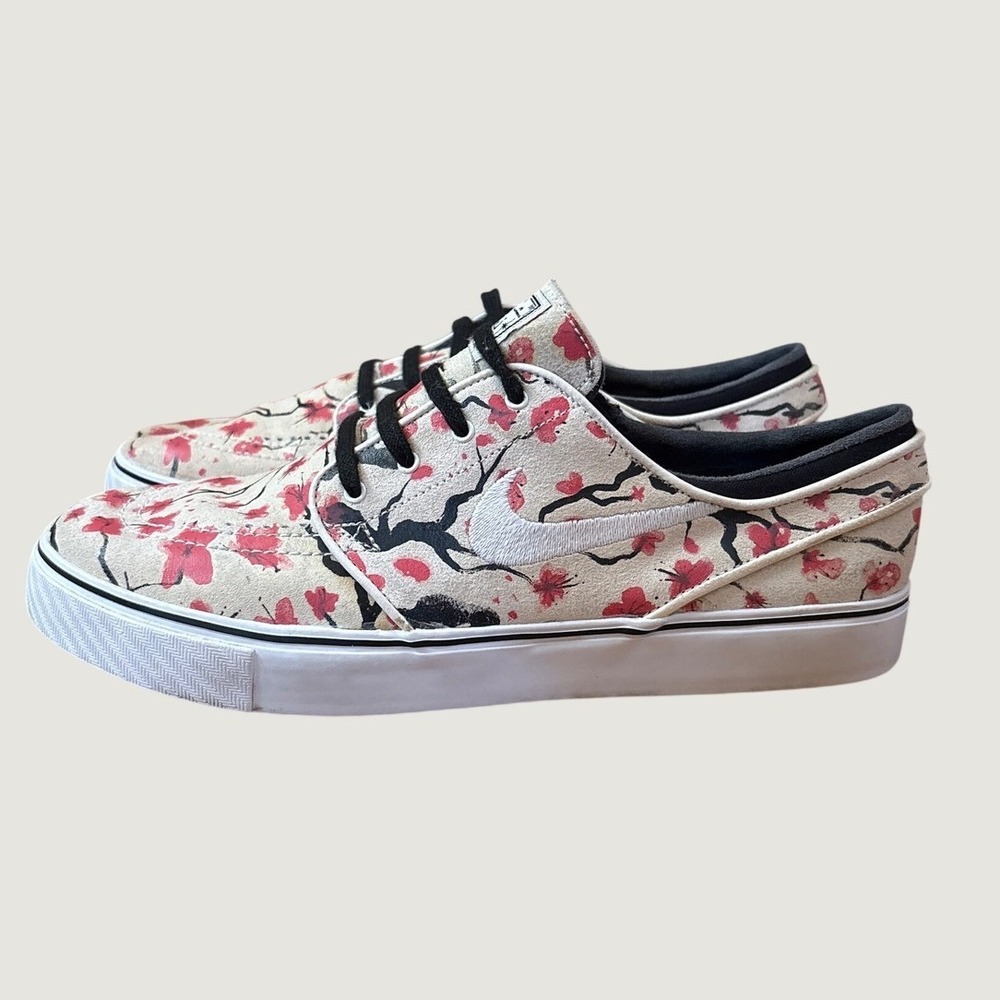 Nike SB Stefan Janoski Men White Cherry Blossom Floral Skate Shoes SIZE 10